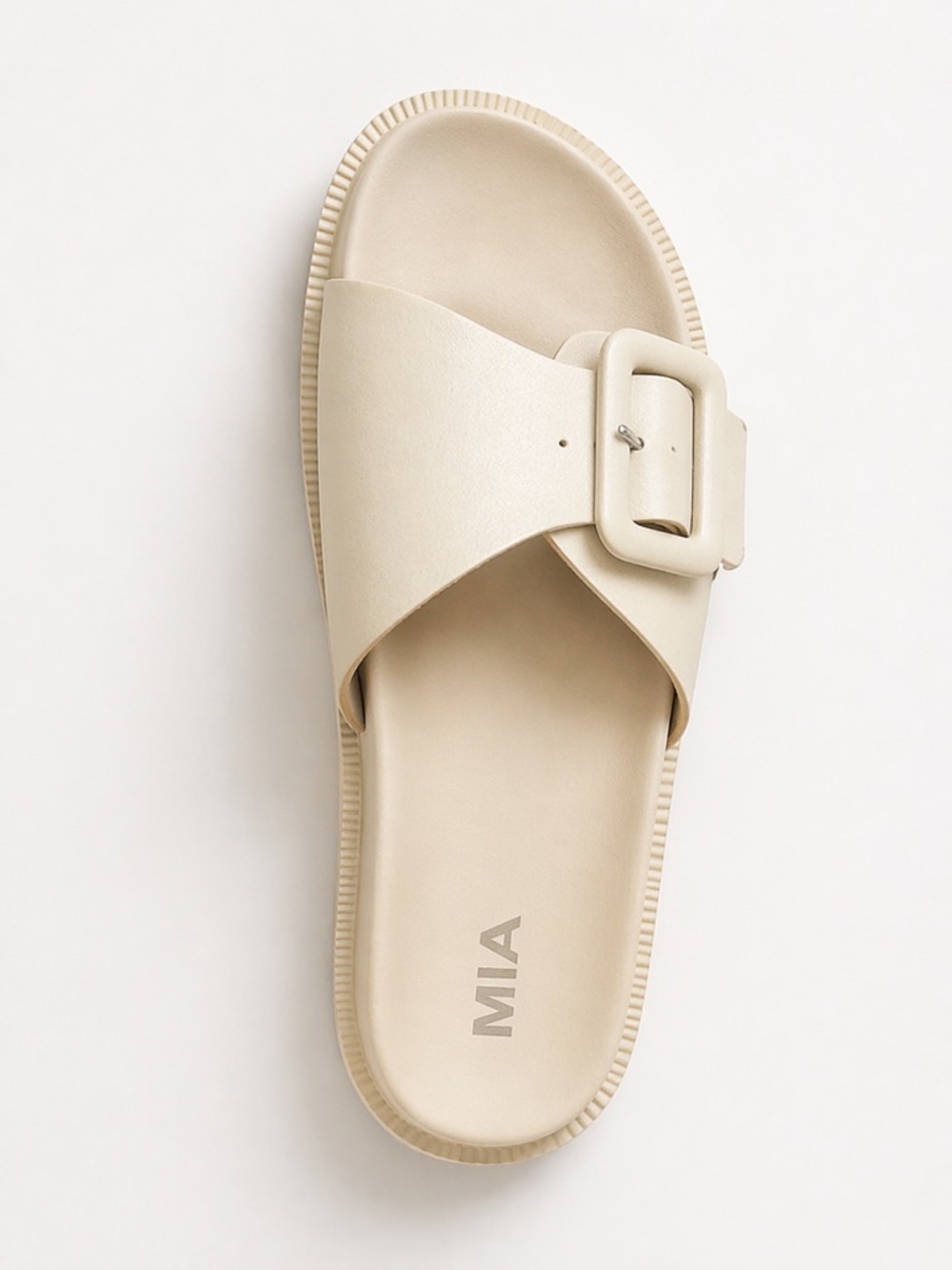 MIA Cream Slide Sandals with Oversized Buckle